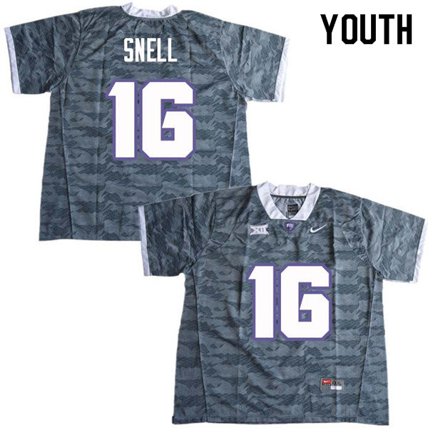 Youth #16 Kenedy Snell TCU Horned Frogs College Football Jerseys Sale-Gray - Click Image to Close